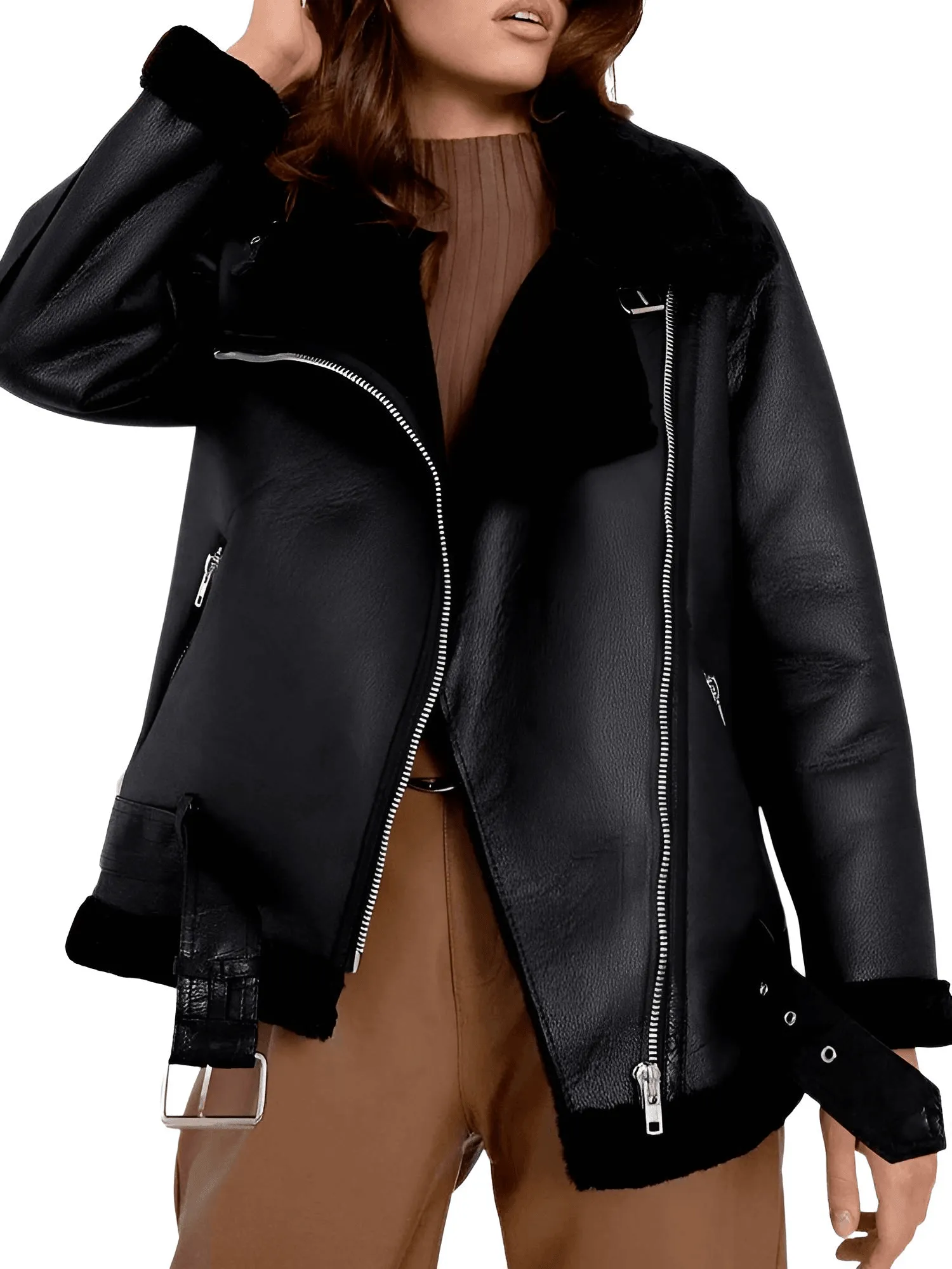 Faux Lamb Leather Jacket Women