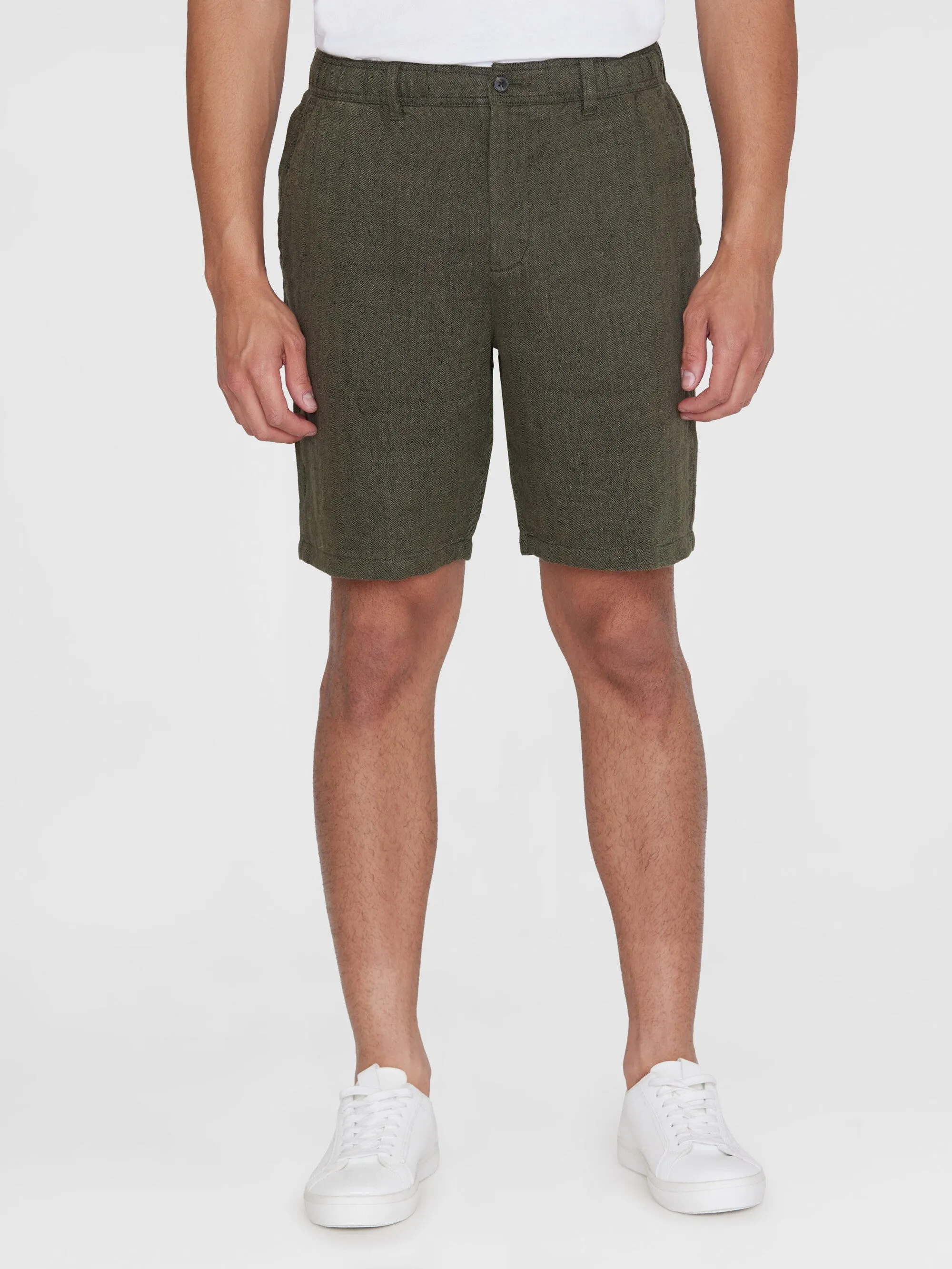 FIG loose herringbone linen elastic waist shorts - GOTS/Vegan - Burned Olive