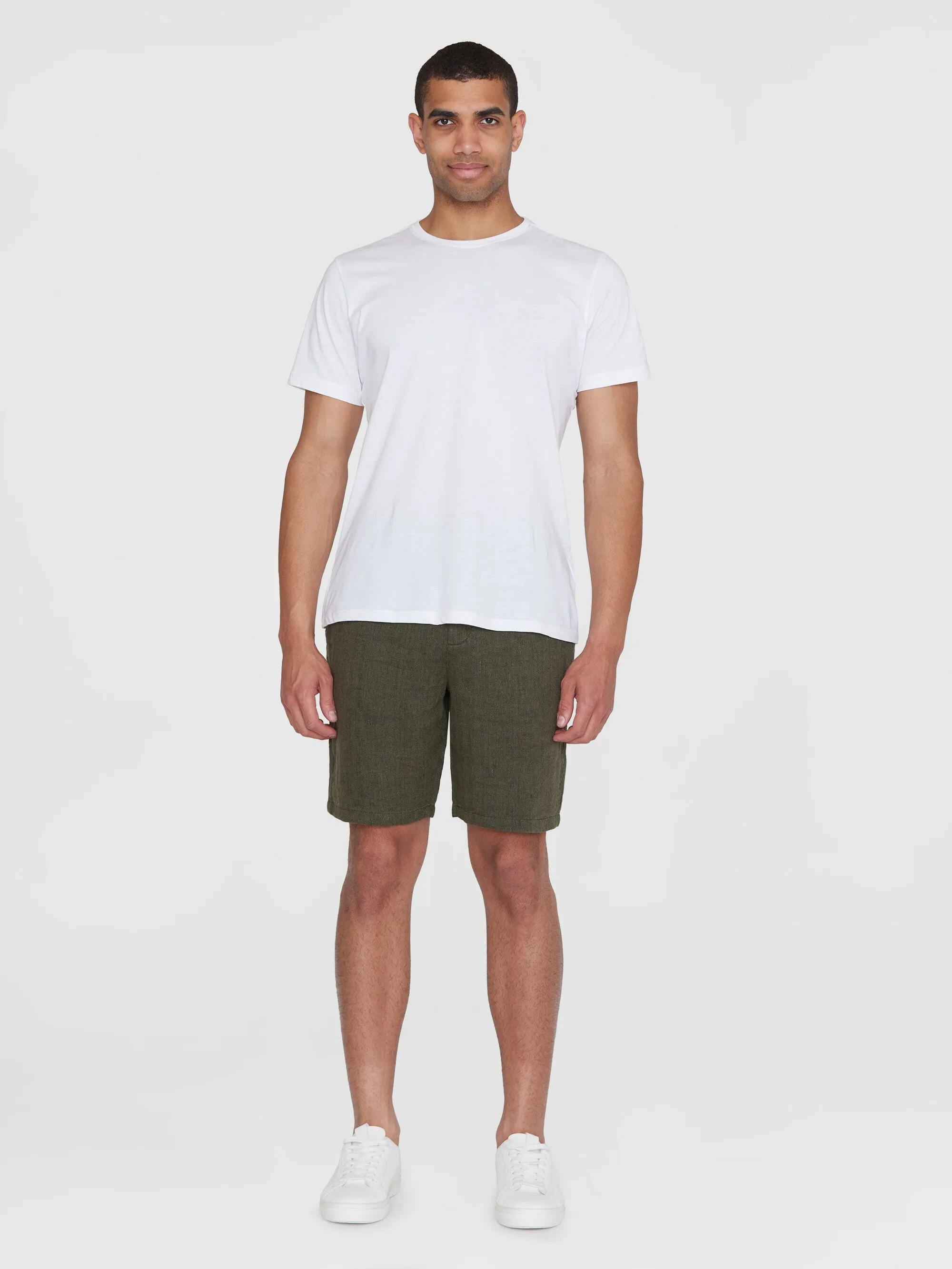 FIG loose herringbone linen elastic waist shorts - GOTS/Vegan - Burned Olive