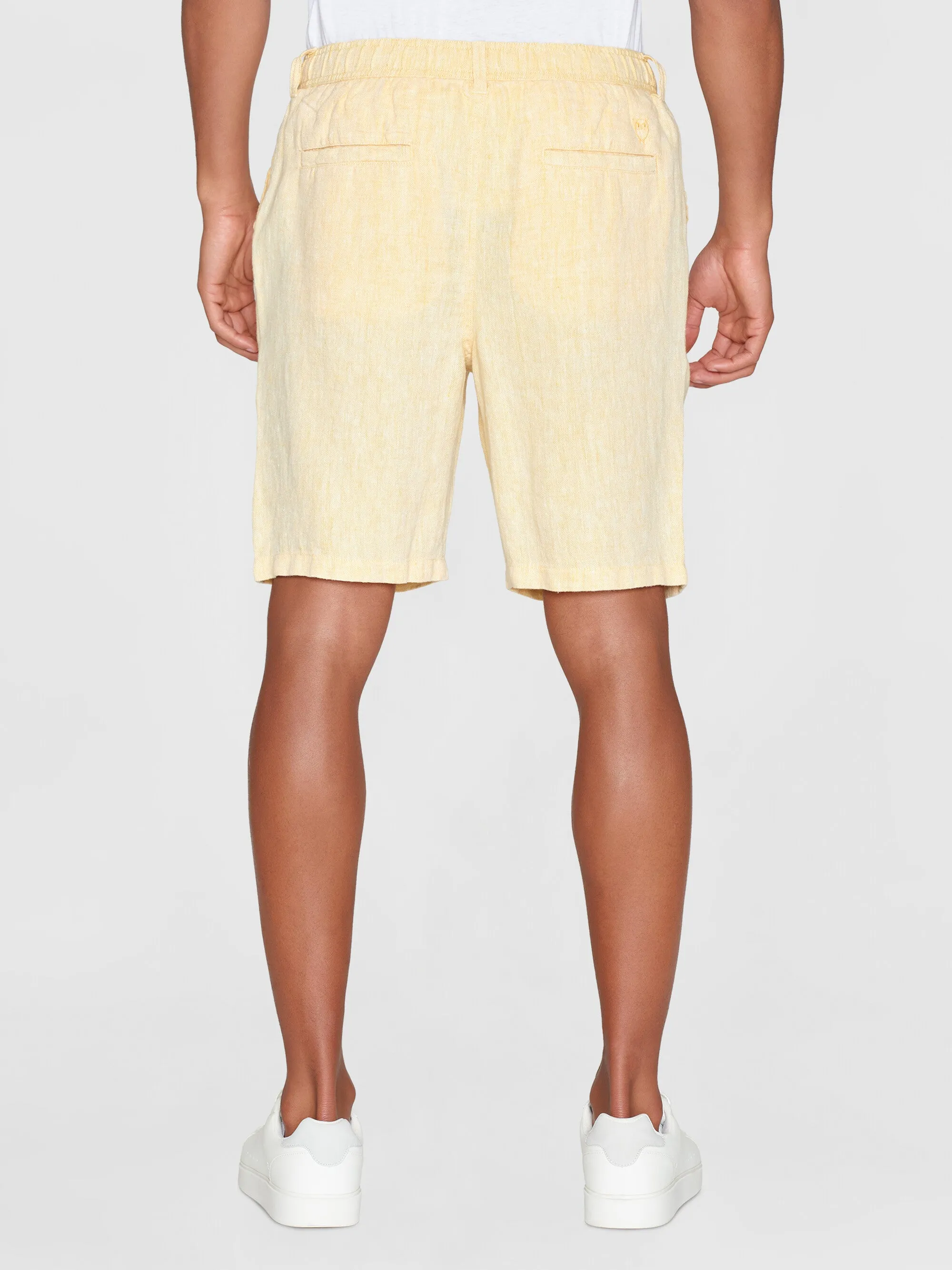 FIG loose herringbone linen elastic waist shorts - GOTS/Vegan - Misted Yellow