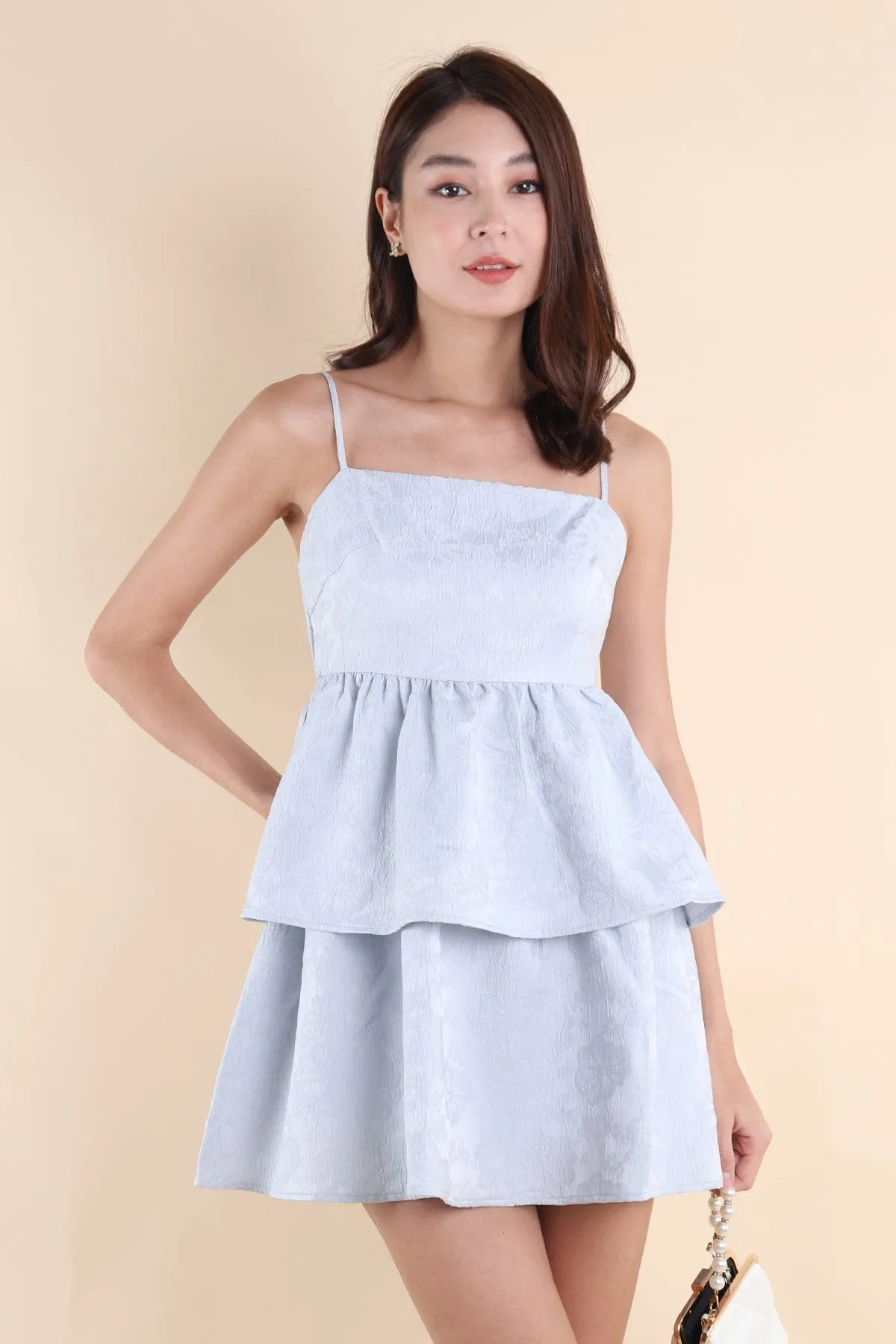 FINCH JACQUARD DRESS IN SNOW BLUE