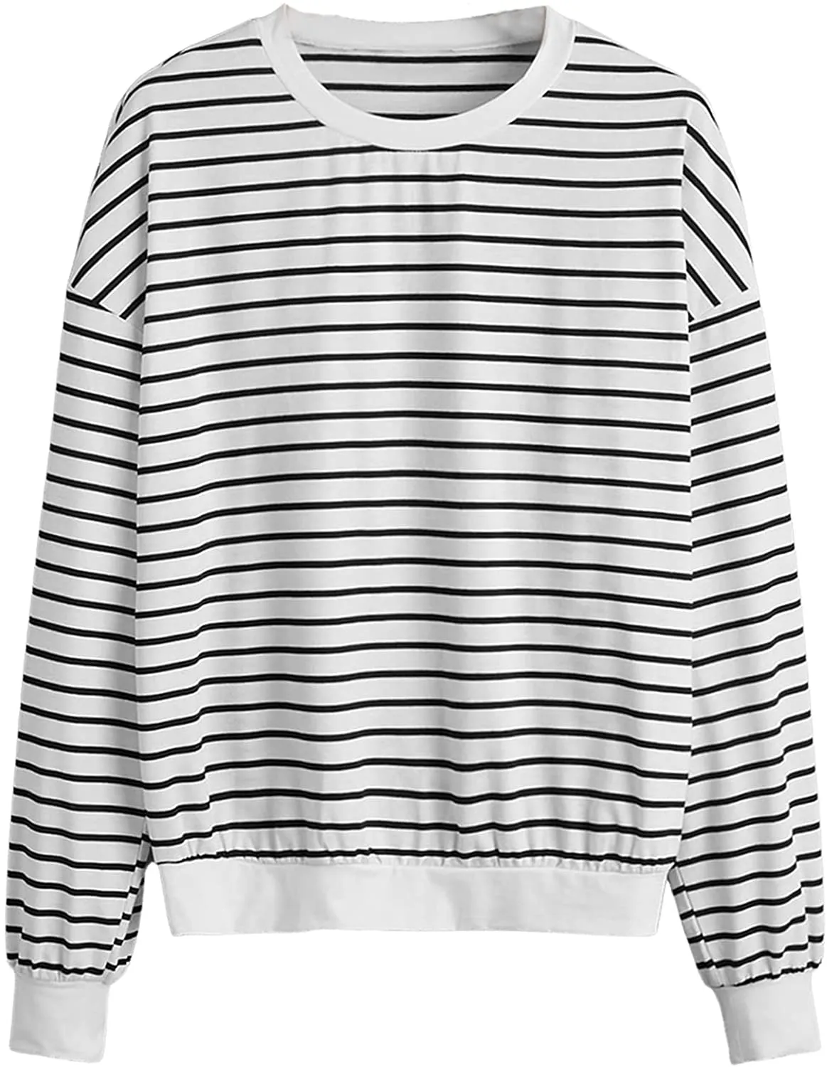 Floerns Women's Drop Shoulder Striped Long Sleeve Sweatshirt