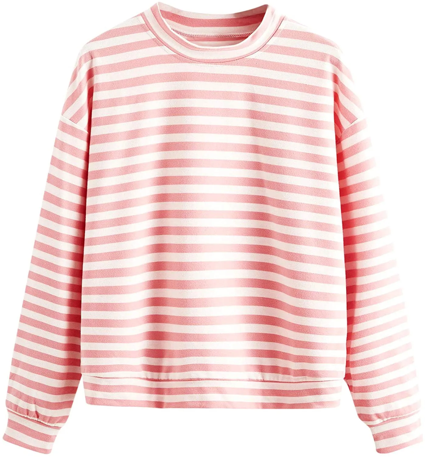 Floerns Women's Drop Shoulder Striped Long Sleeve Sweatshirt