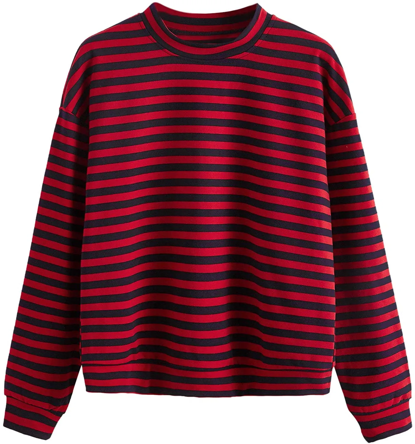 Floerns Women's Drop Shoulder Striped Long Sleeve Sweatshirt