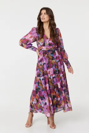 Floral Long Sleeve Ruched Maxi Dress