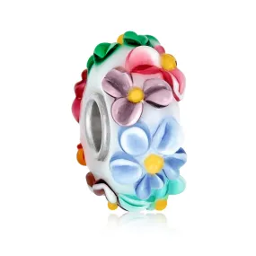 Flower 3D Lampwork Murano Glass Bead Charm Bundle .925 Sterling Silver