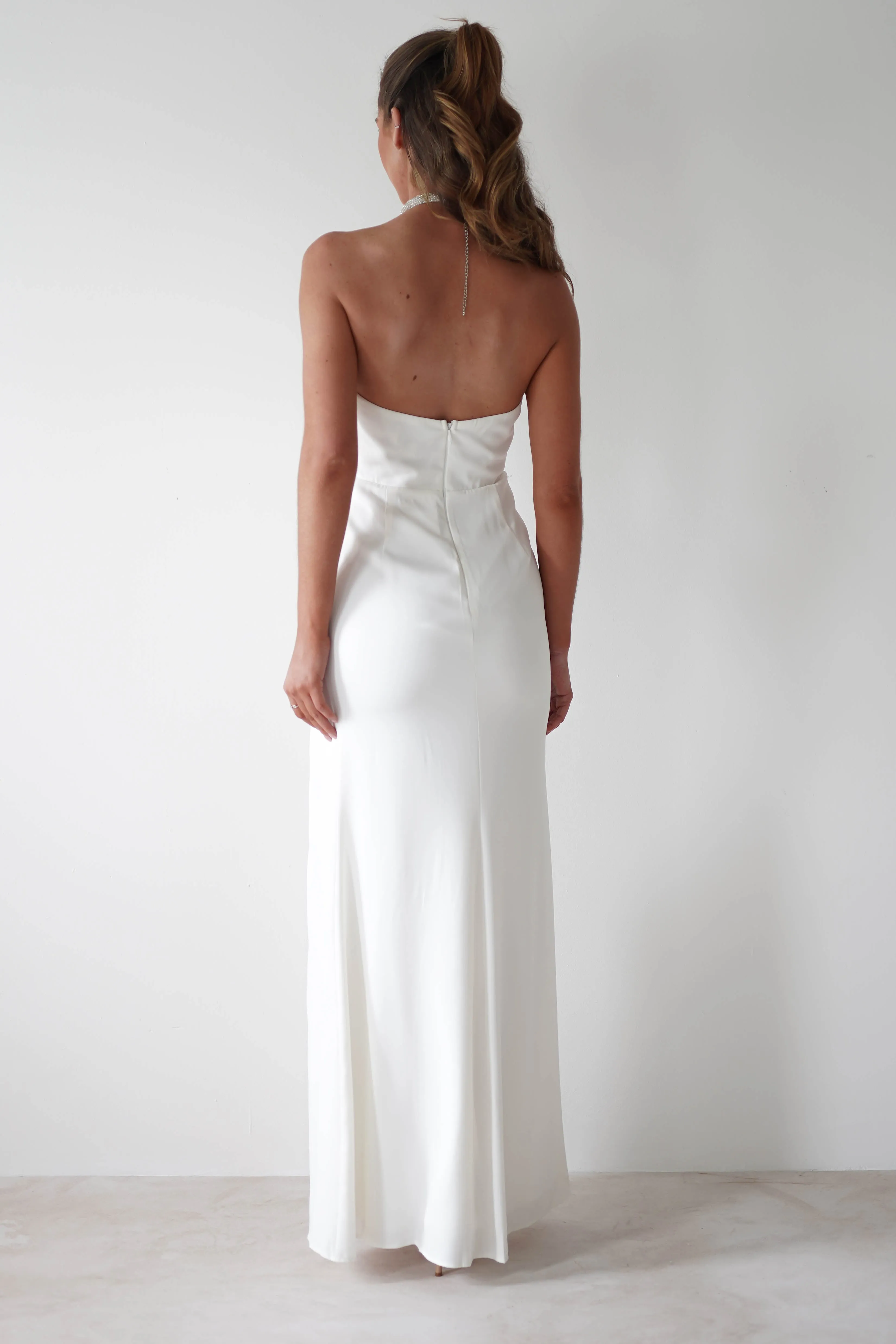 Franca Diamante Halterneck Maxi Dress | White