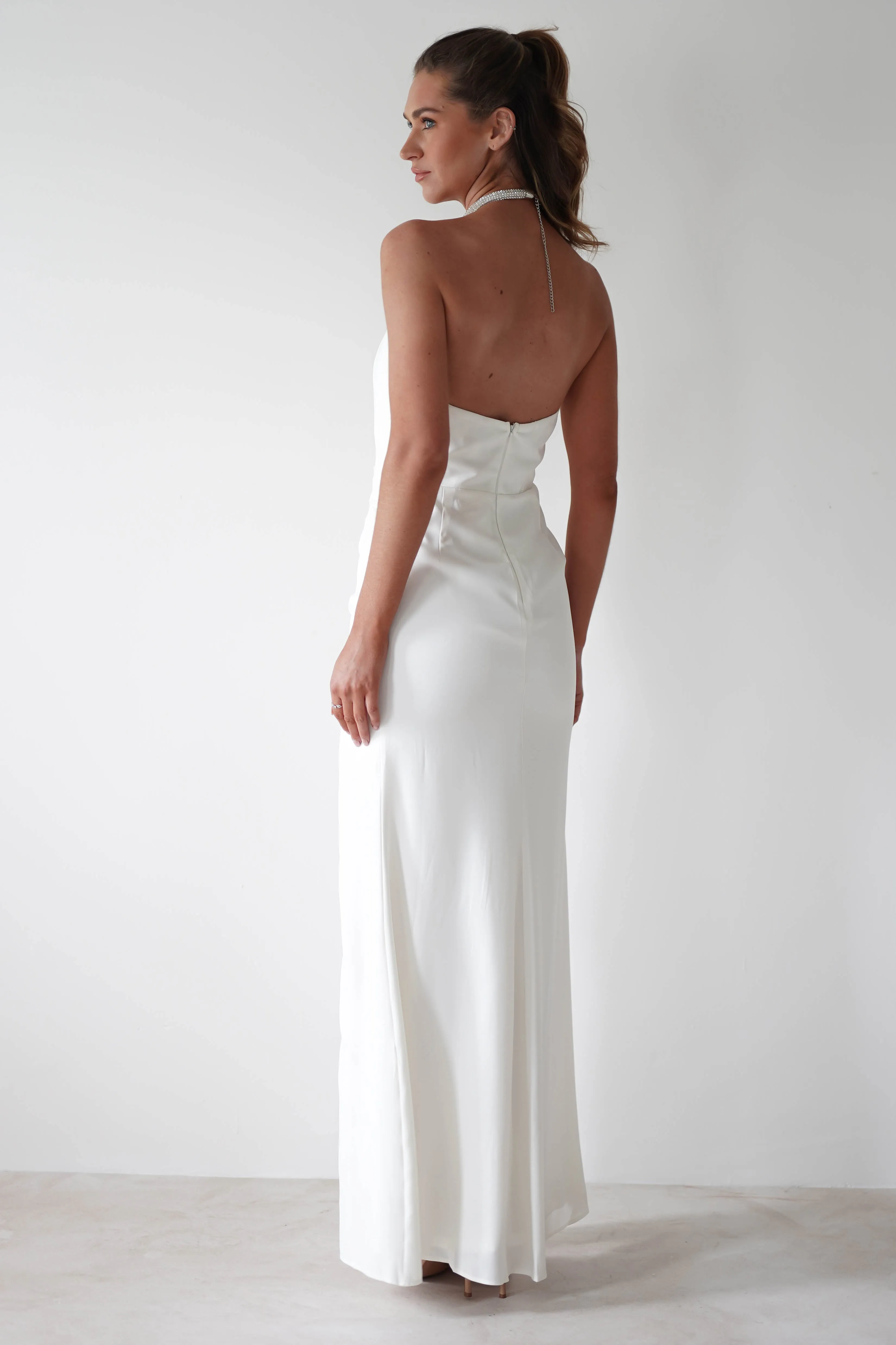 Franca Diamante Halterneck Maxi Dress | White