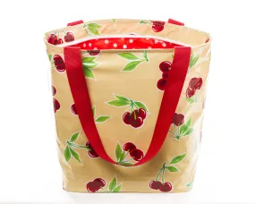 Freckled Sage Oilcloth Zip Tote Bag in Cherry Tan