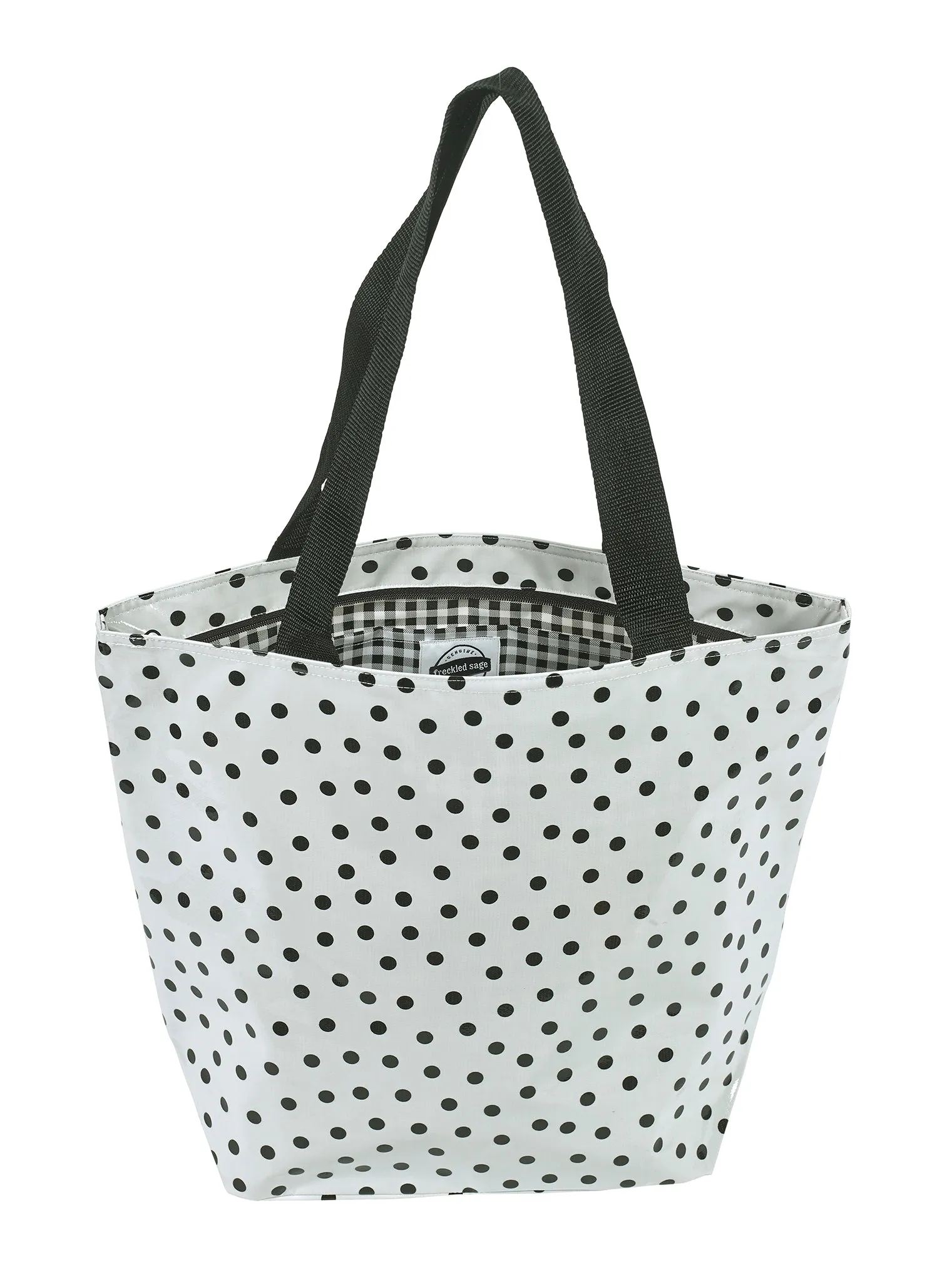 Freckled Sage Oilcloth Zip Tote Bag in Dot Black