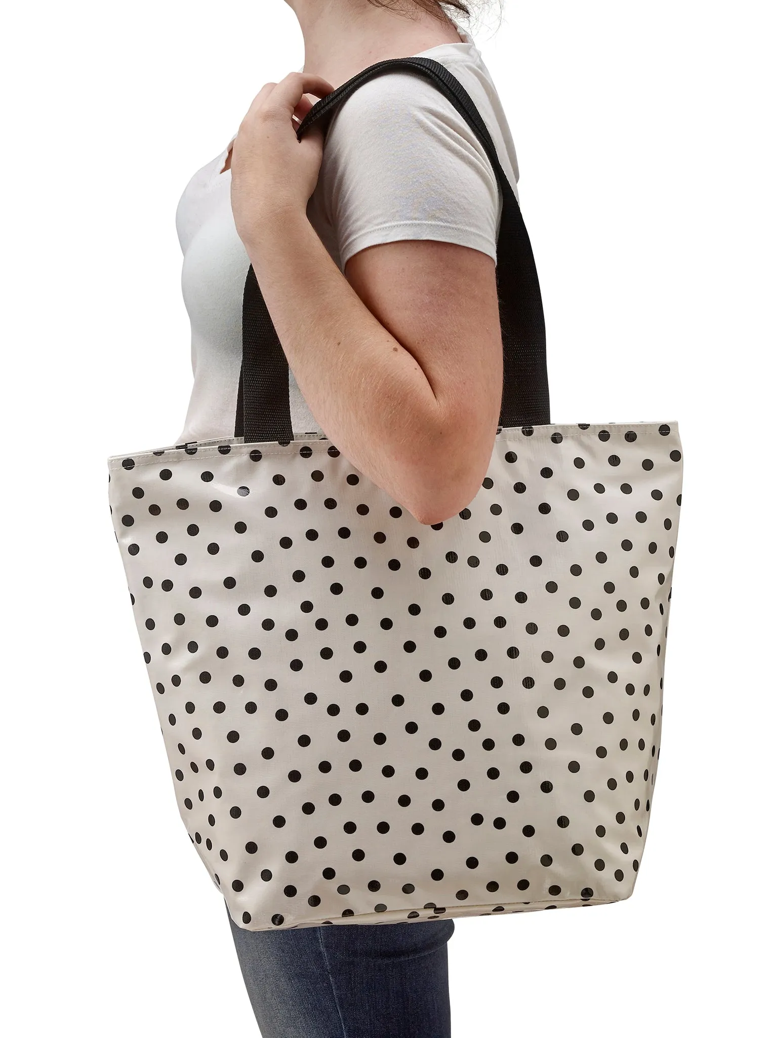 Freckled Sage Oilcloth Zip Tote Bag in Dot Black