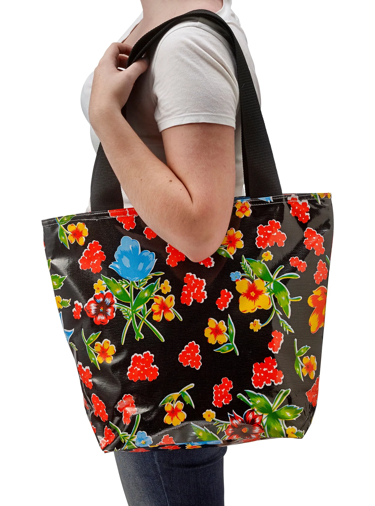 Freckled Sage Oilcloth Zip Tote Bag in Istanbul Black