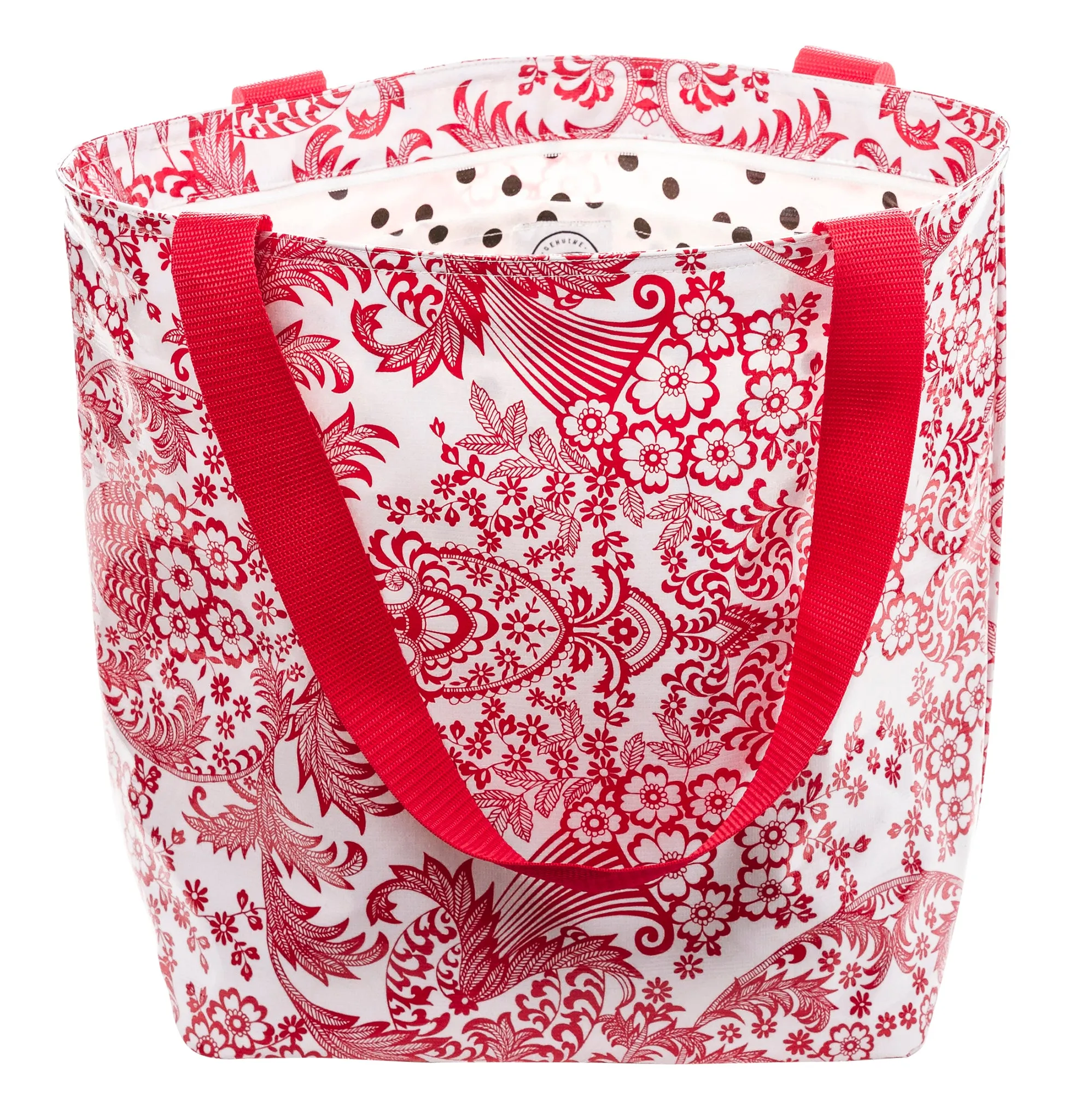 Freckled Sage Oilcloth Zip Tote Bag in Red Toile