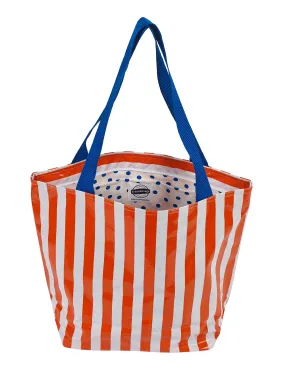 Freckled Sage Oilcloth Zip Tote Bag in Stripe Orange