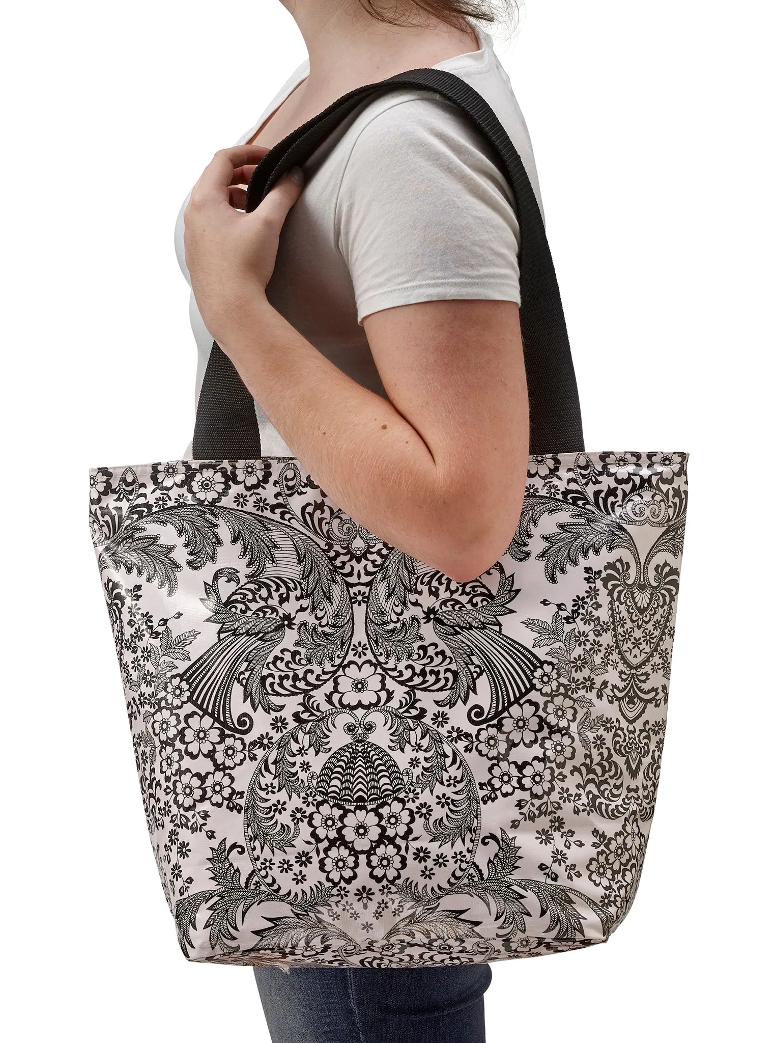 Freckled Sage Oilcloth Zip Tote Bag in Toile Black