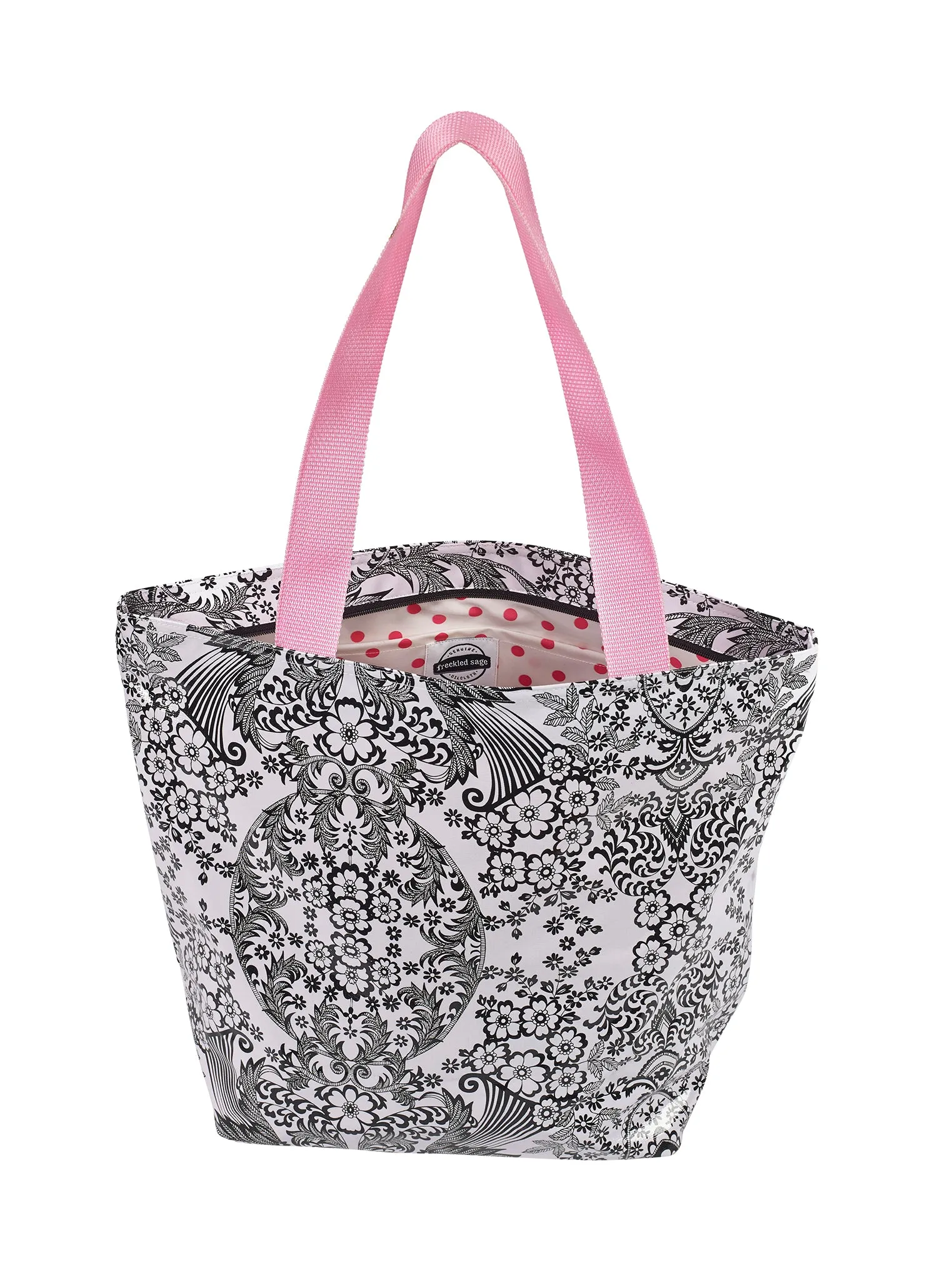 Freckled Sage Oilcloth Zip Tote Bag in Toile Black