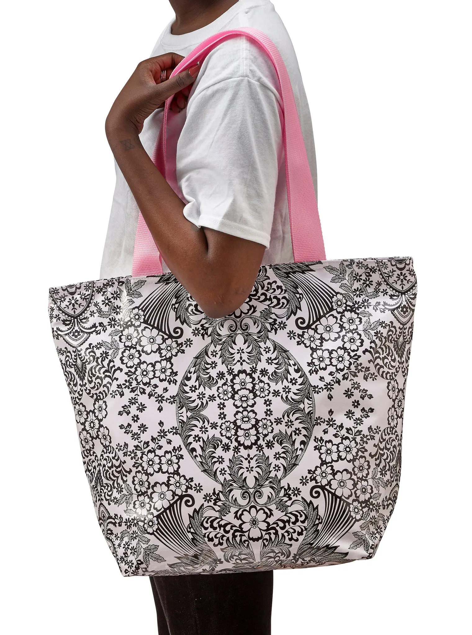 Freckled Sage Oilcloth Zip Tote Bag in Toile Black