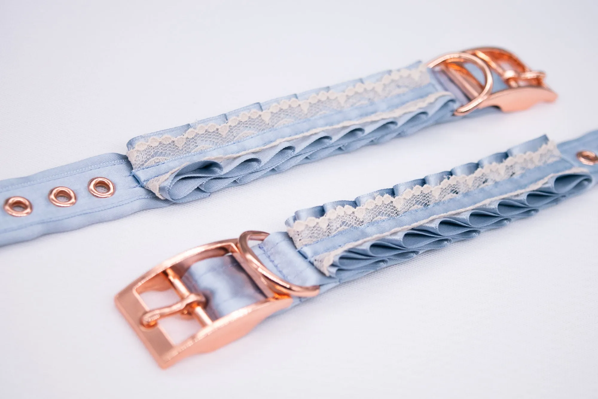 French Blue and Cream Lace - Rose Gold BDSM Cuffs