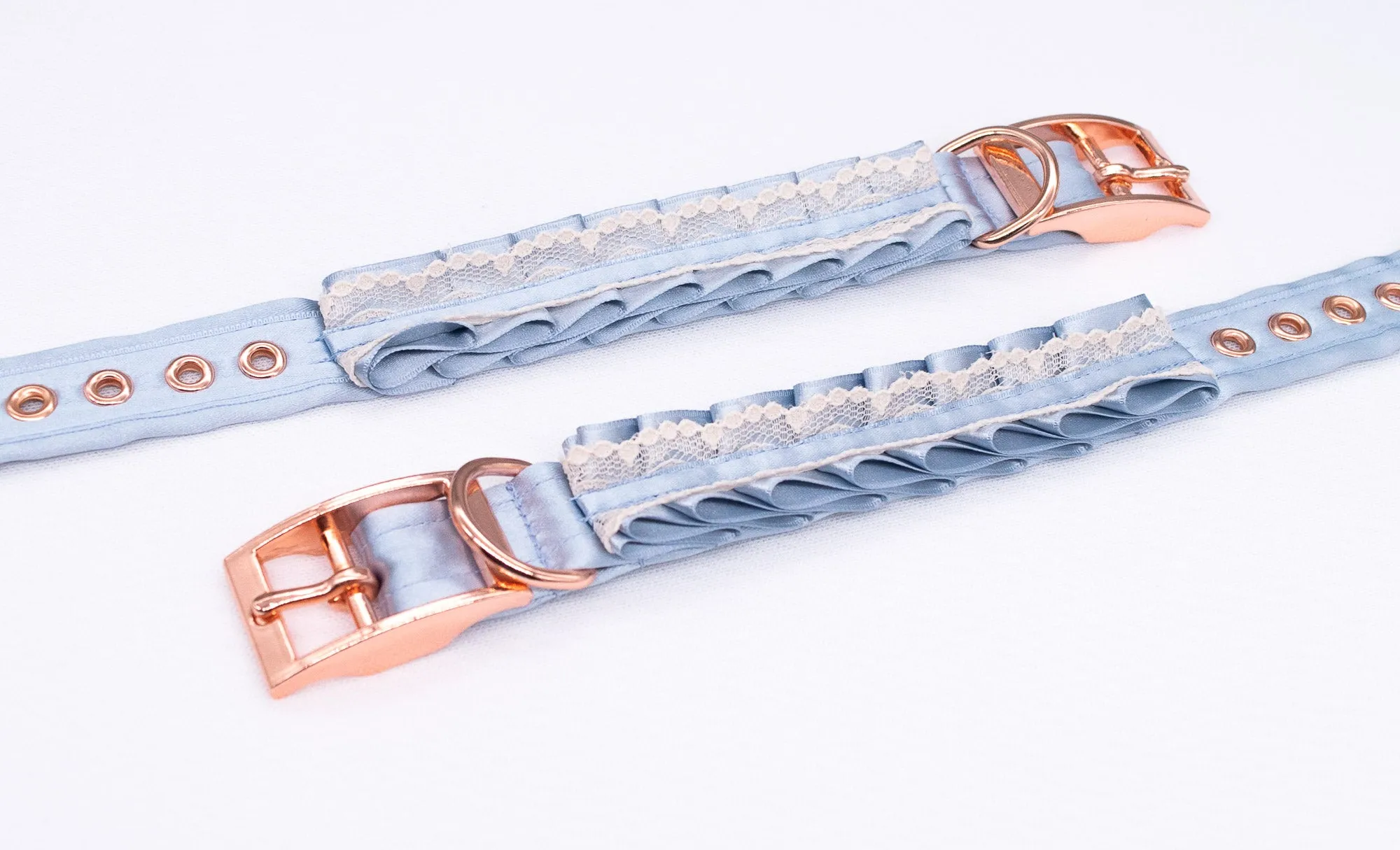 French Blue and Cream Lace - Rose Gold BDSM Cuffs