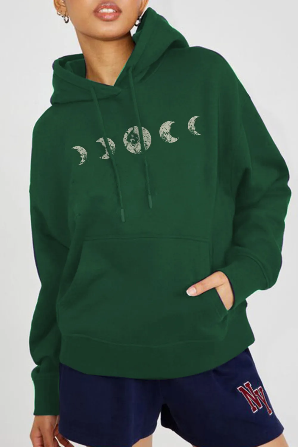 Full Size Dropped Shoulder Lunar Phase Graphic Hoodie