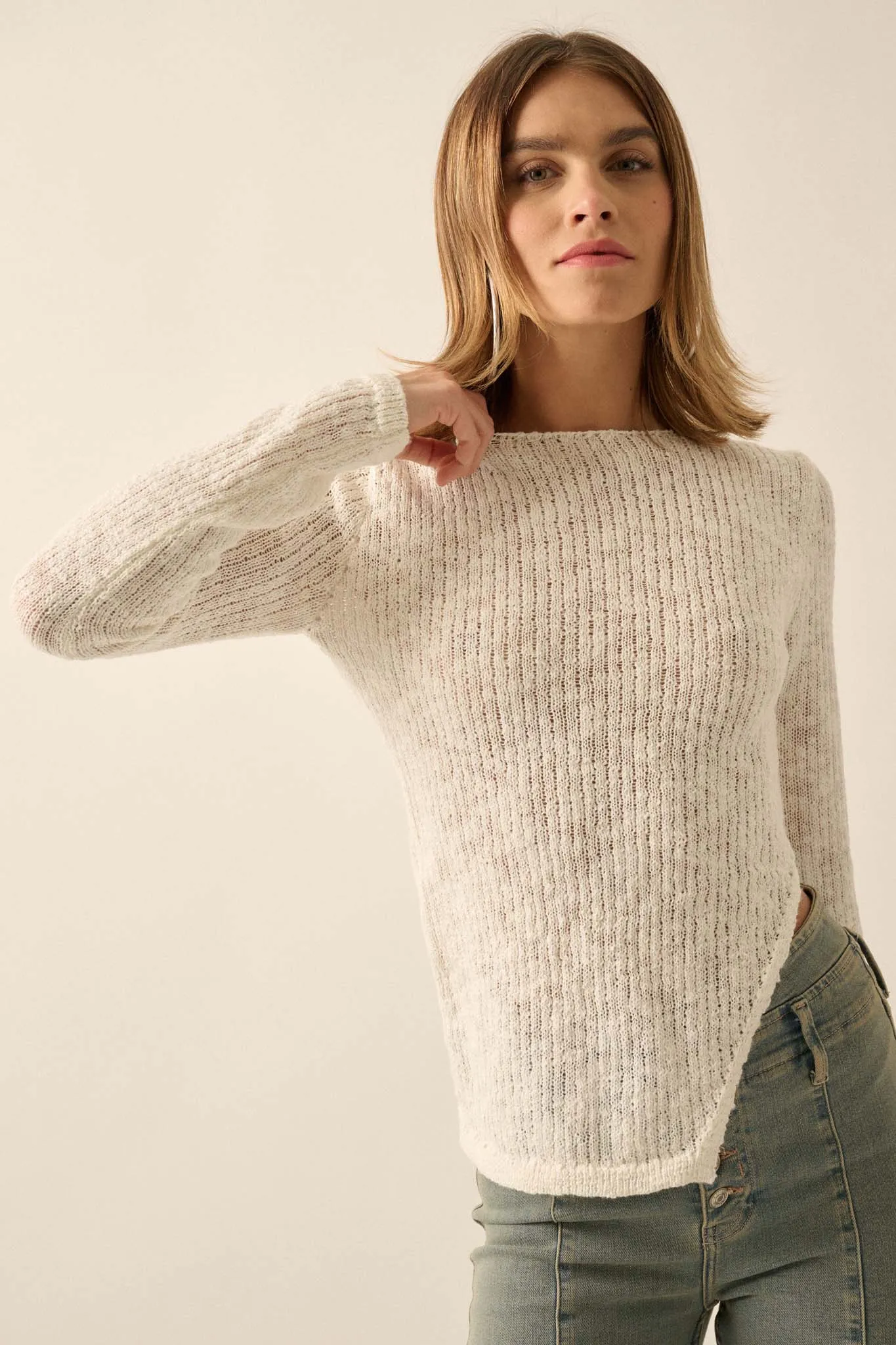 Full Tilt Asymmetrical Ribbed Knit Sweater