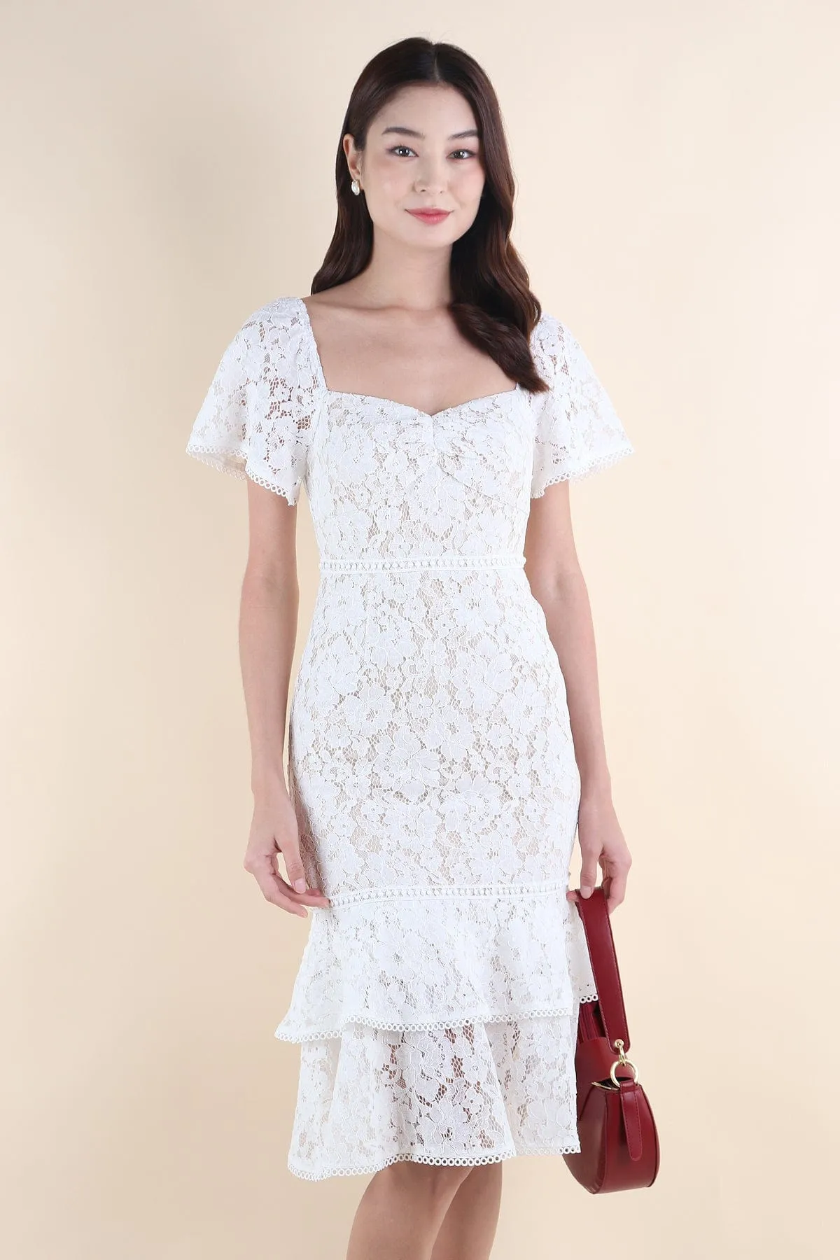 GEMMA LACE MERMAID DRESS IN WHITE