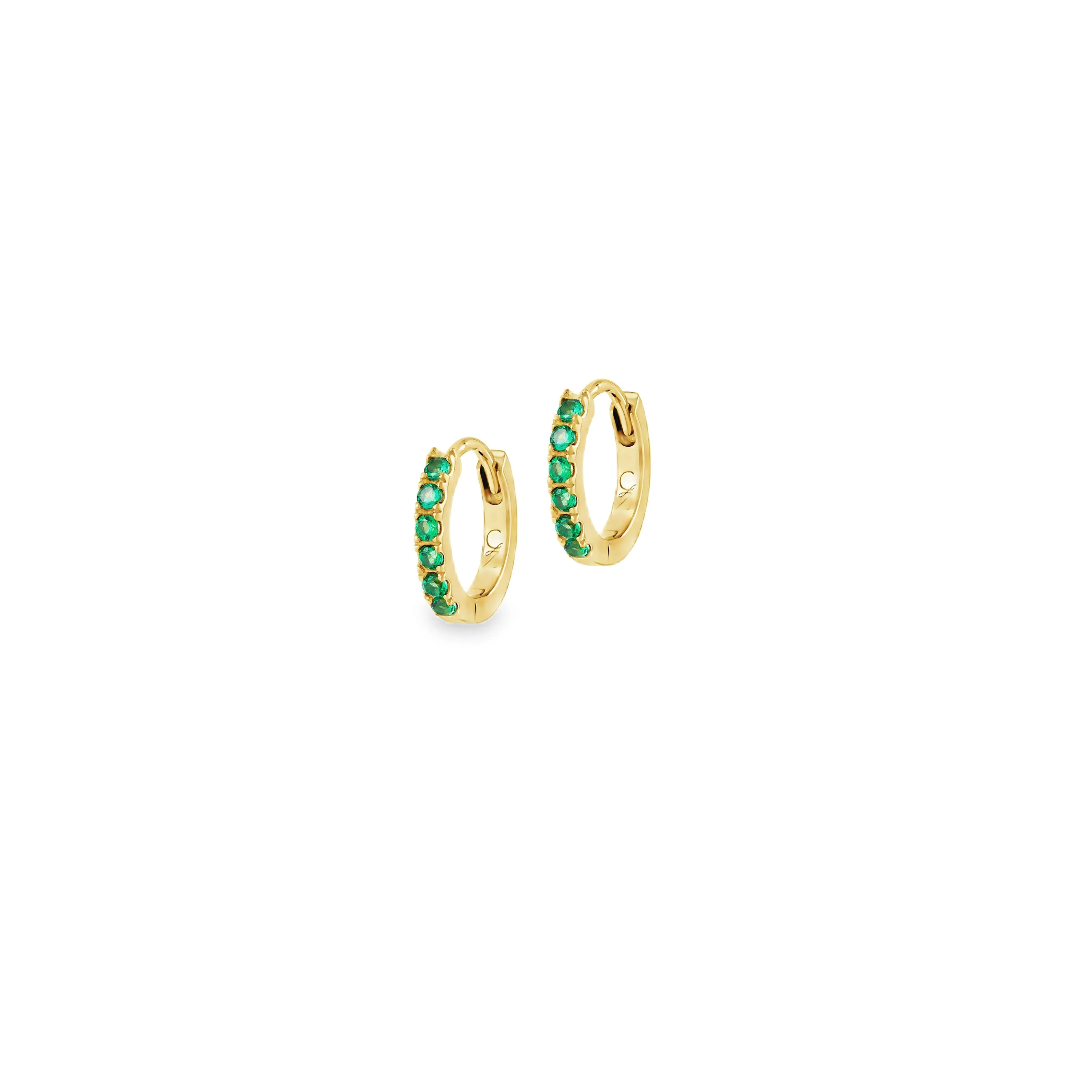 Gold Green Glitter Huggie Hoop Earrings