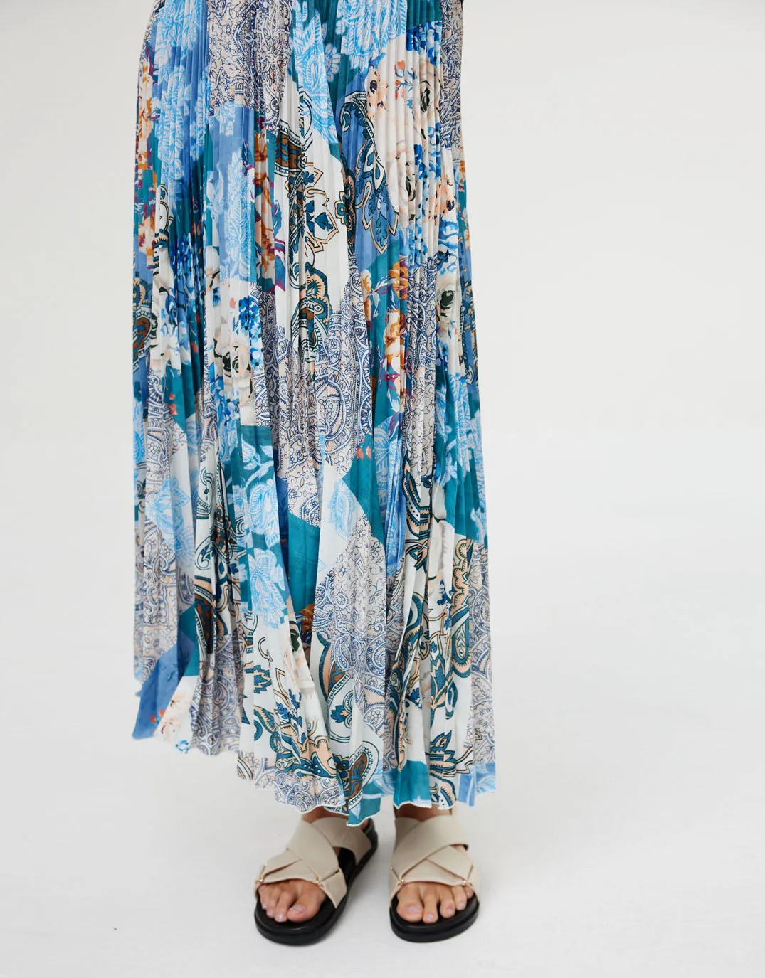 Goldie Maxi Skirt - Cyan Patchwork