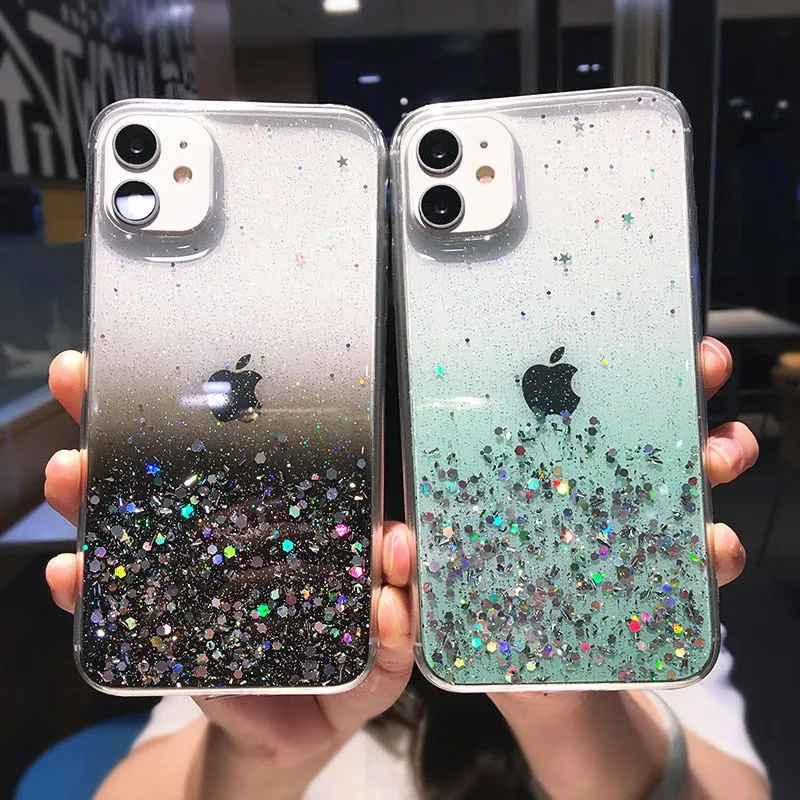 Gradient Clear Glitter Phone Case for iPhone