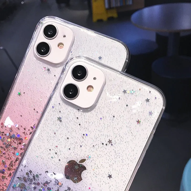 Gradient Clear Glitter Phone Case for iPhone