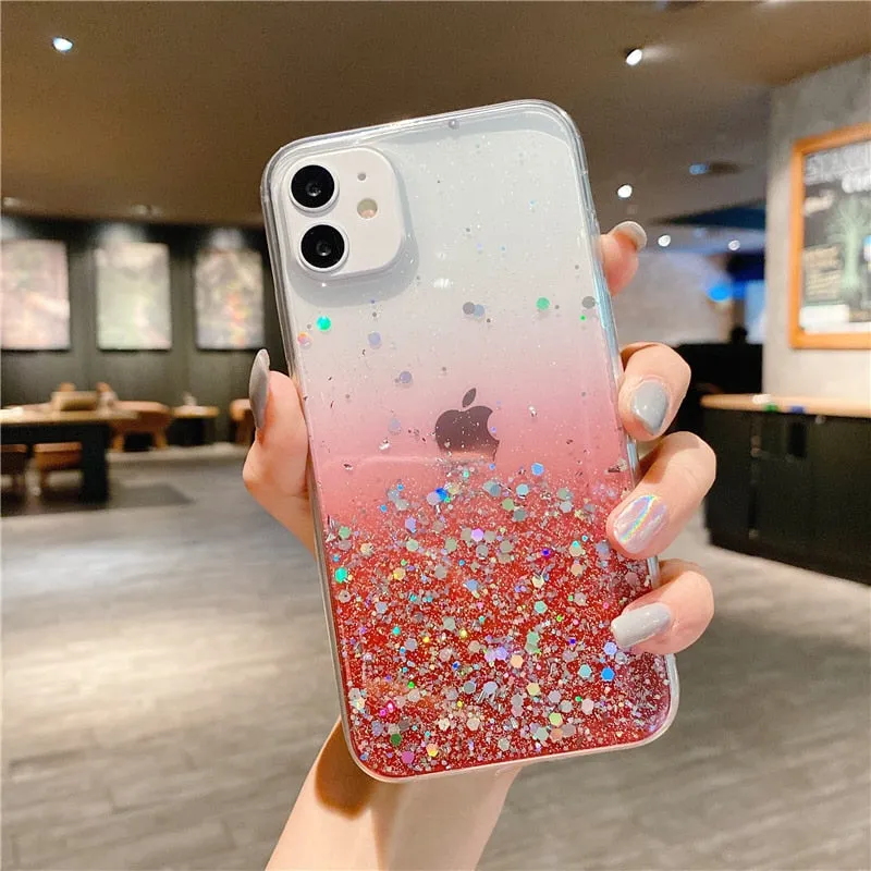 Gradient Clear Glitter Phone Case for iPhone