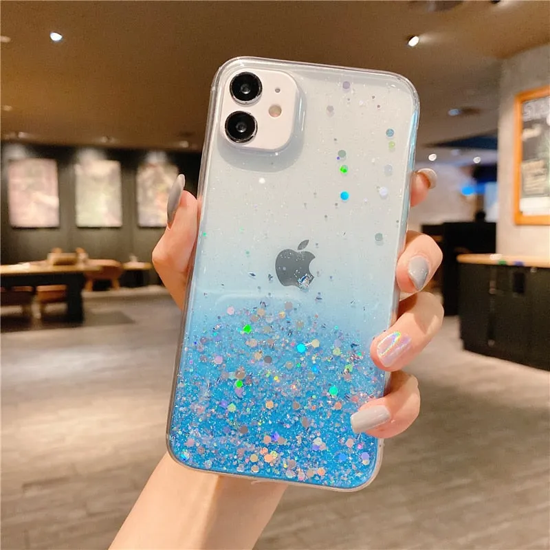 Gradient Clear Glitter Phone Case for iPhone