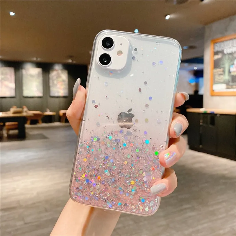 Gradient Clear Glitter Phone Case for iPhone