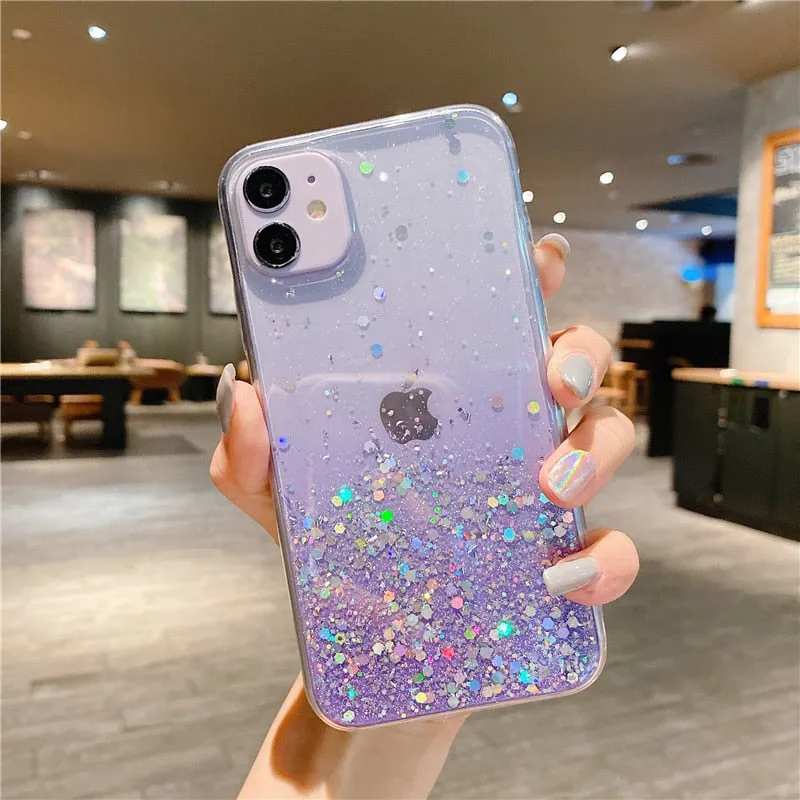 Gradient Clear Glitter Phone Case for iPhone