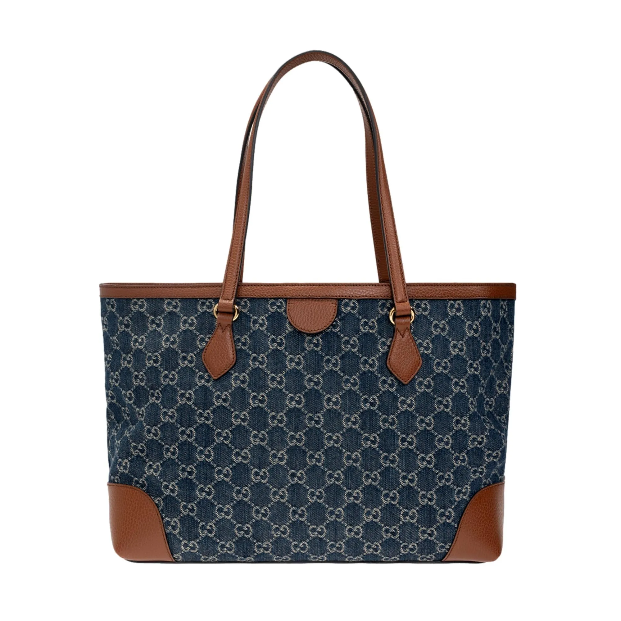 Gucci Ophidia GG Denim Leather Trim Medium Shopping Tote