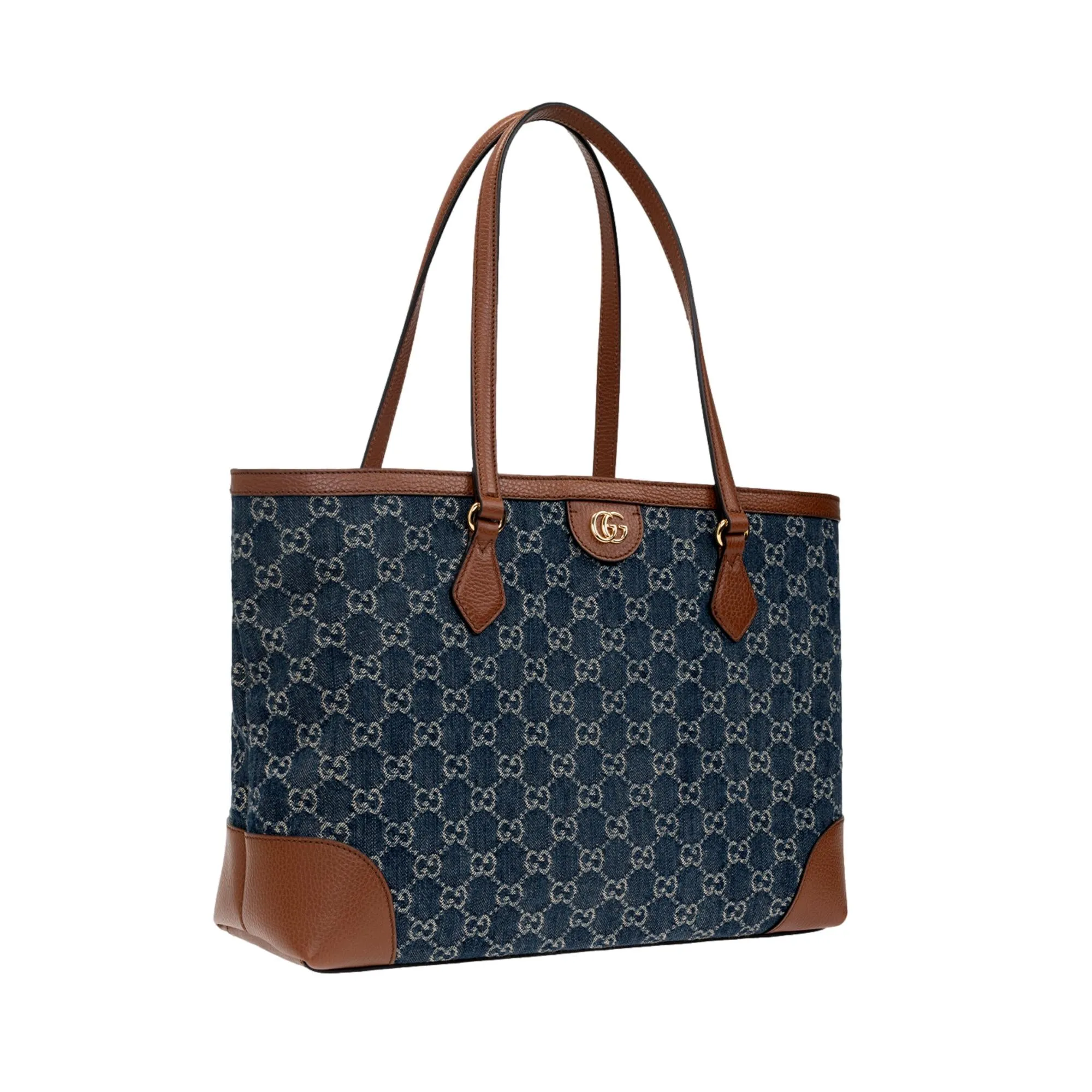 Gucci Ophidia GG Denim Leather Trim Medium Shopping Tote