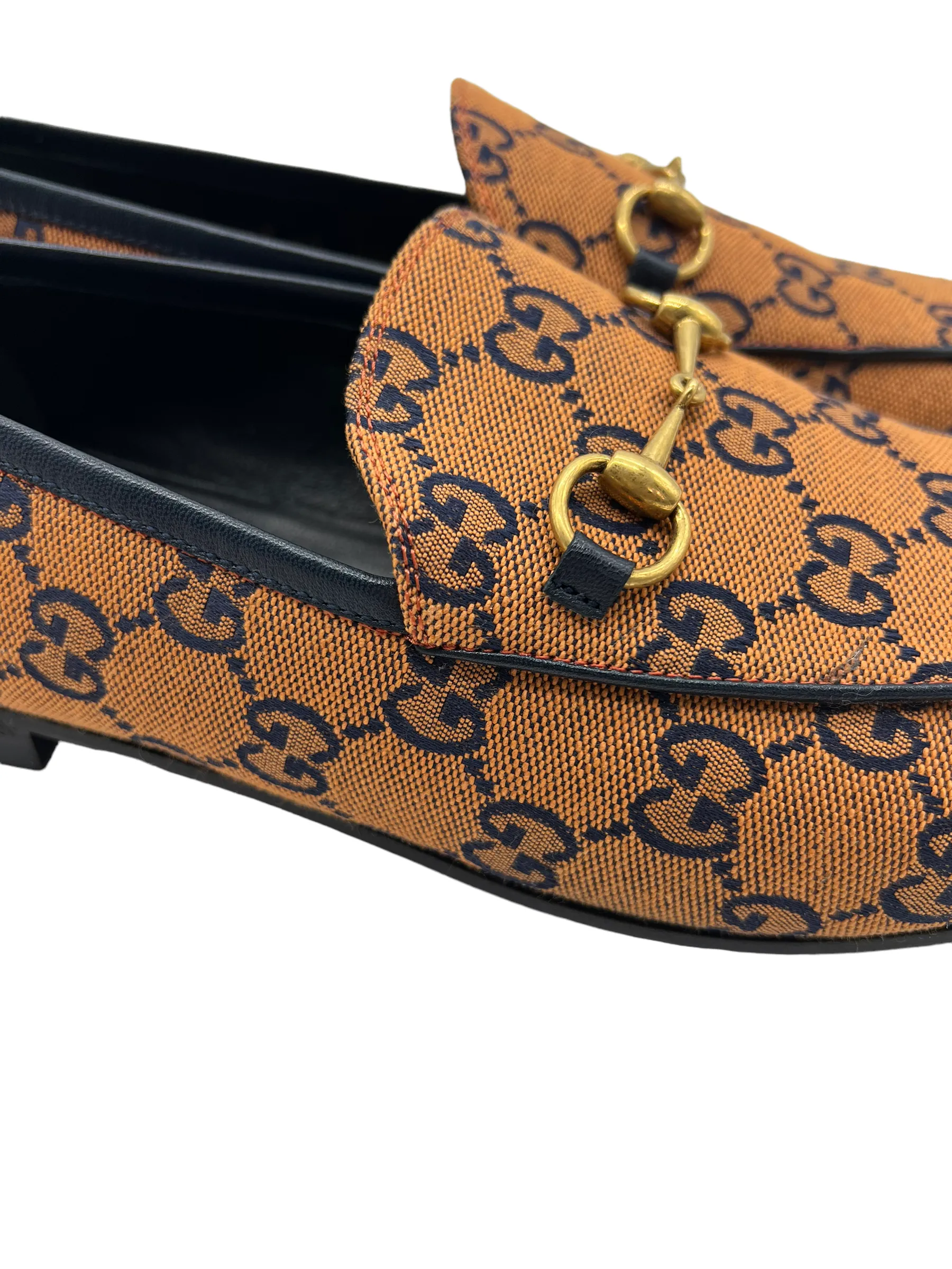 Gucci Orange & Navy GG Canvas Size 40 Jordaan Loafers