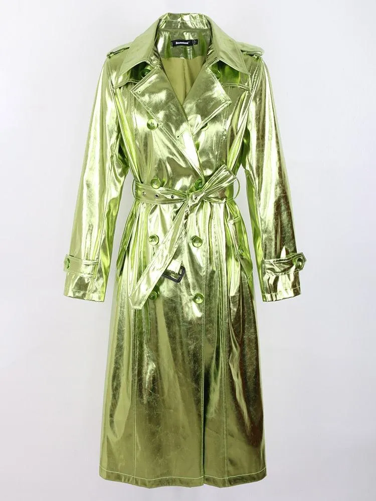 Hannah Shiny Reflective Trench Coat