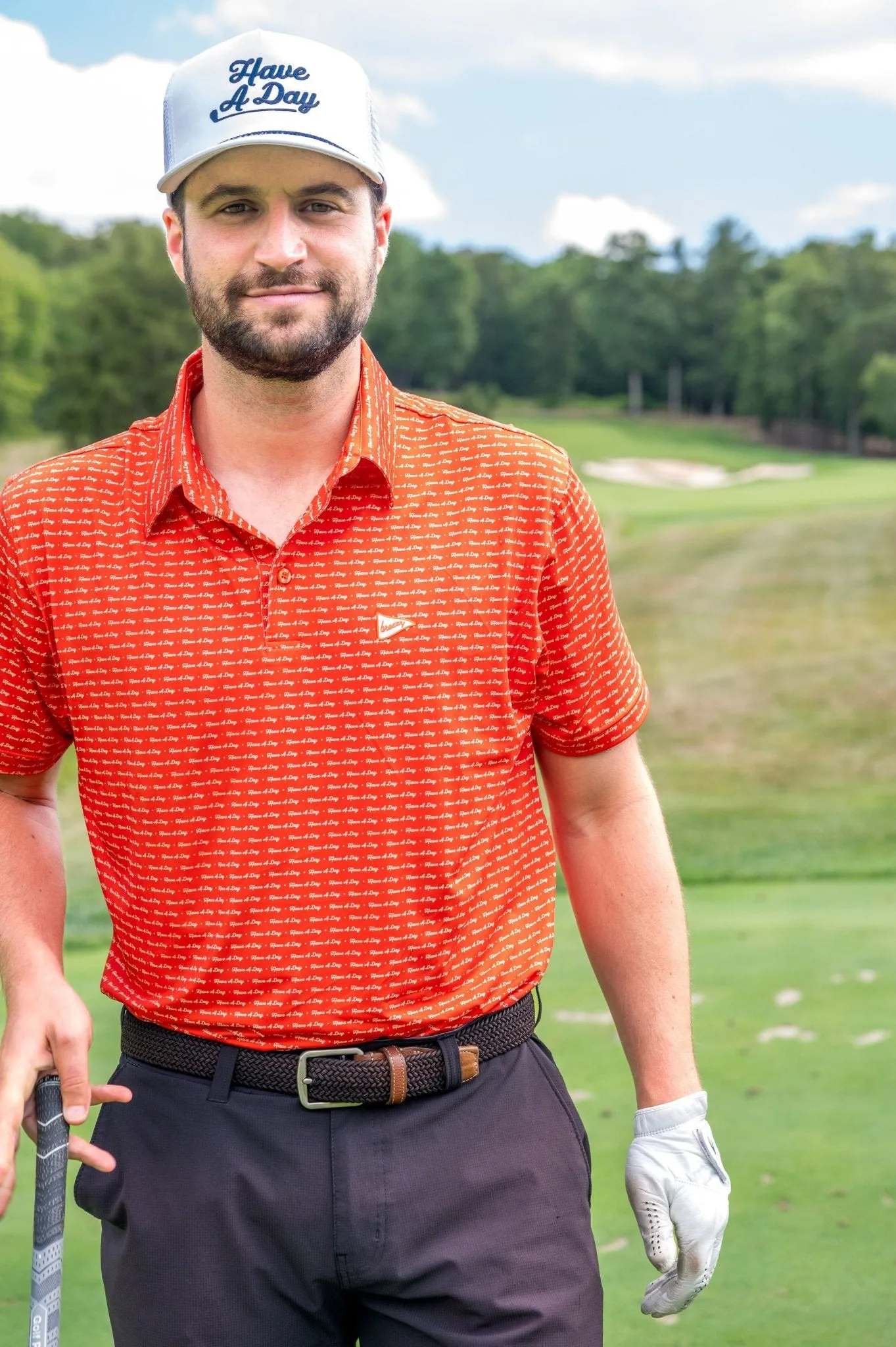 Have A Day Burnt Orange & White Polo