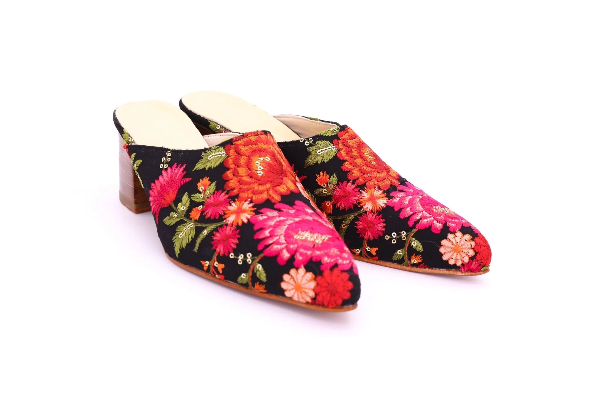 HEELED MULES EMBROIDERED X ANTHROPOLOGIE