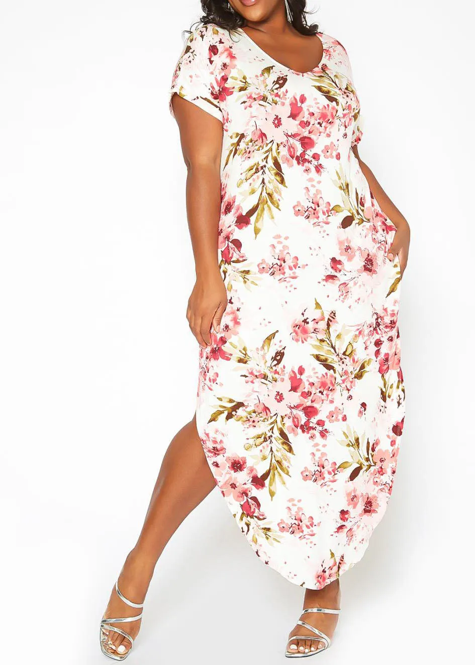 HI CURVY Plus Size Spring Floral Print Maxi Dress