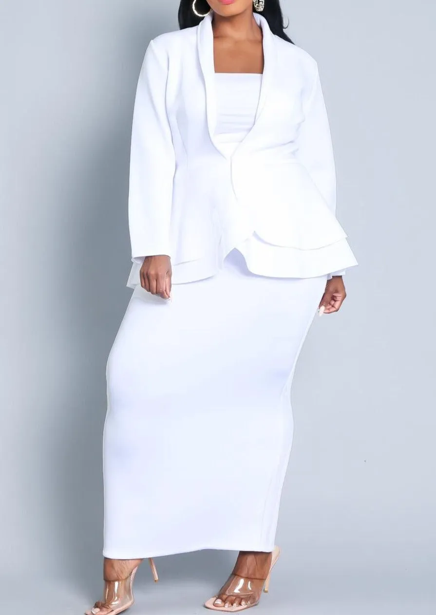 Hi Curvy Plus Size Women Peplum Jacket and Maxi Skirt Set