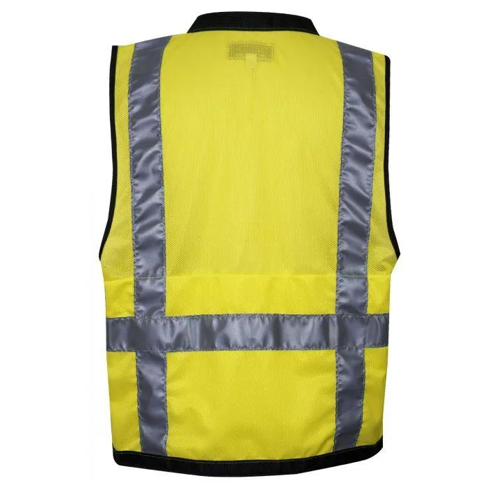 Hi-Vis Construction Survey Vest - Silver Segmented Reflective Trim, Snap Front, Survey Pocket, Type R Class 2