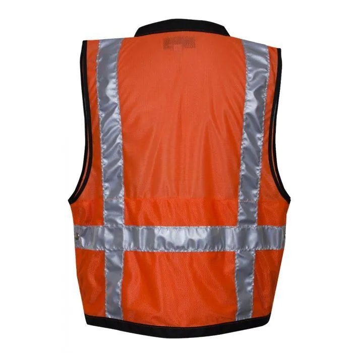 Hi-Vis Construction Survey Vest - Silver Segmented Reflective Trim, Snap Front, Survey Pocket, Type R Class 2