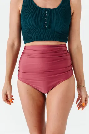 High Waisted Ruched Bottoms in Dark Mauve