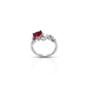 I Love You Red Heart Shape Silver Ring