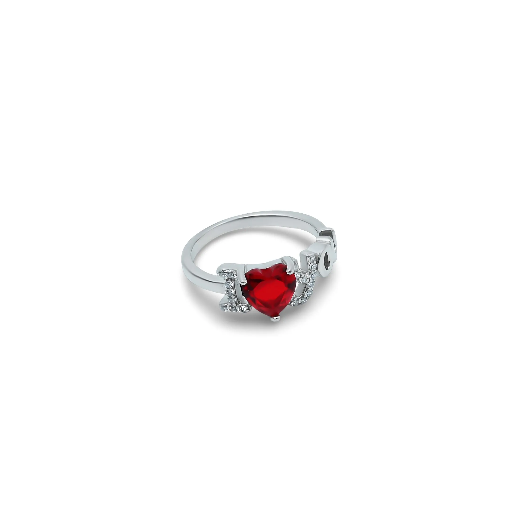 I Love You Red Heart Shape Silver Ring