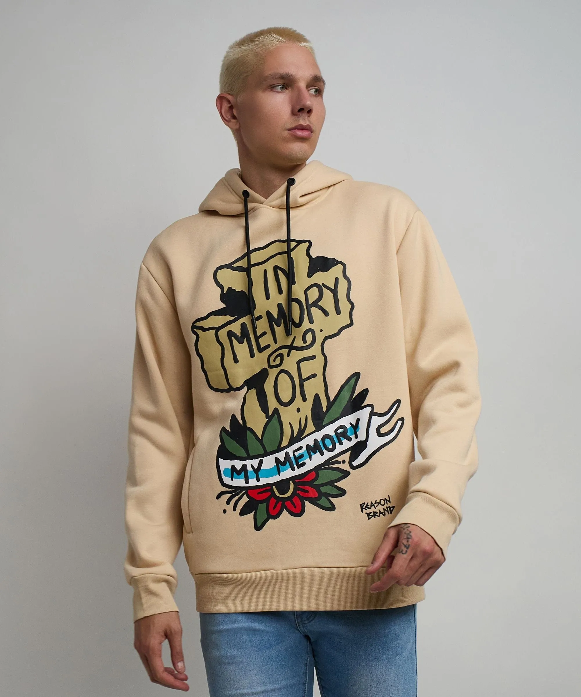 In Memory Of Graphic Print Hoodie - Khaki