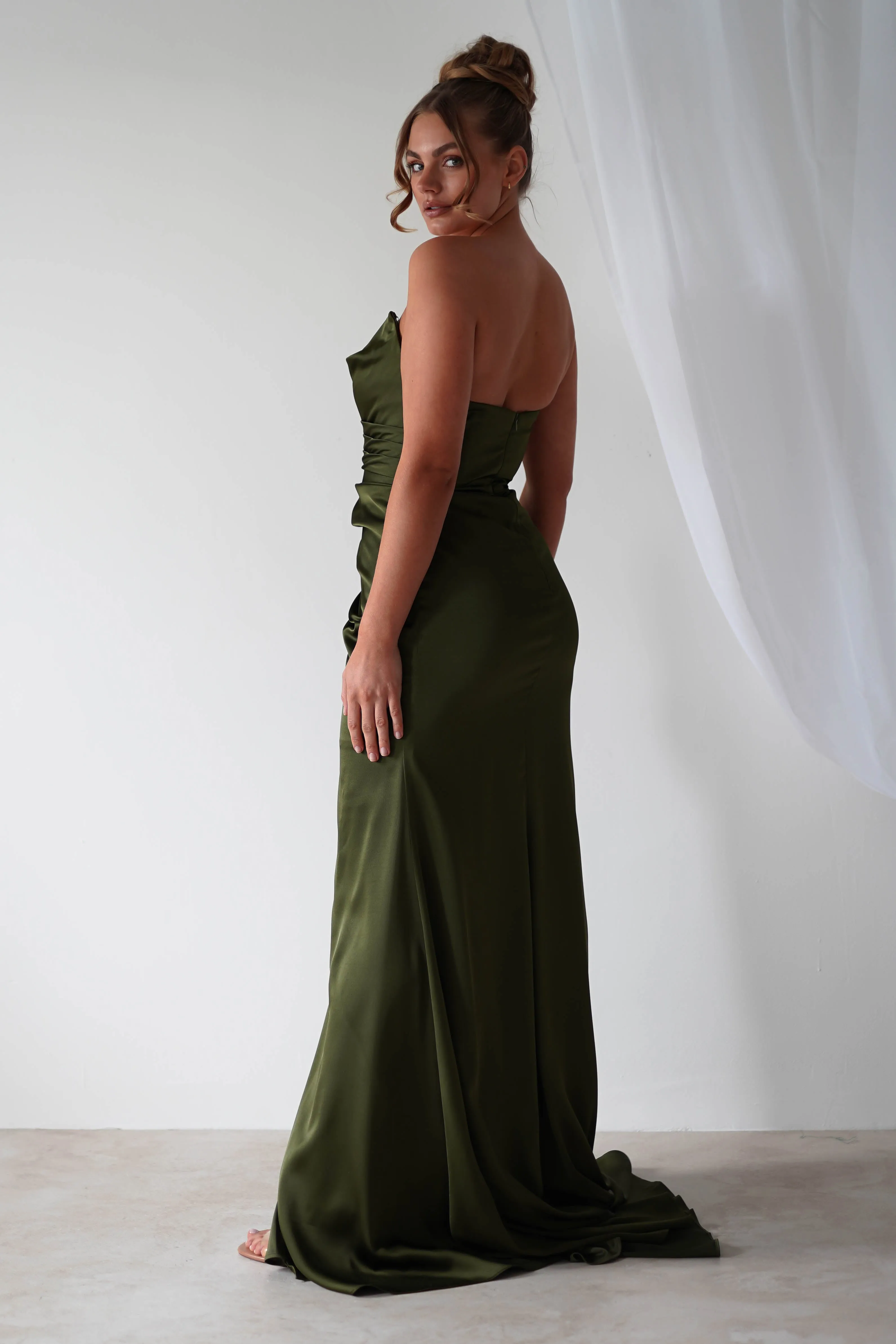 Italia Bodycon Satin Gown | Olive