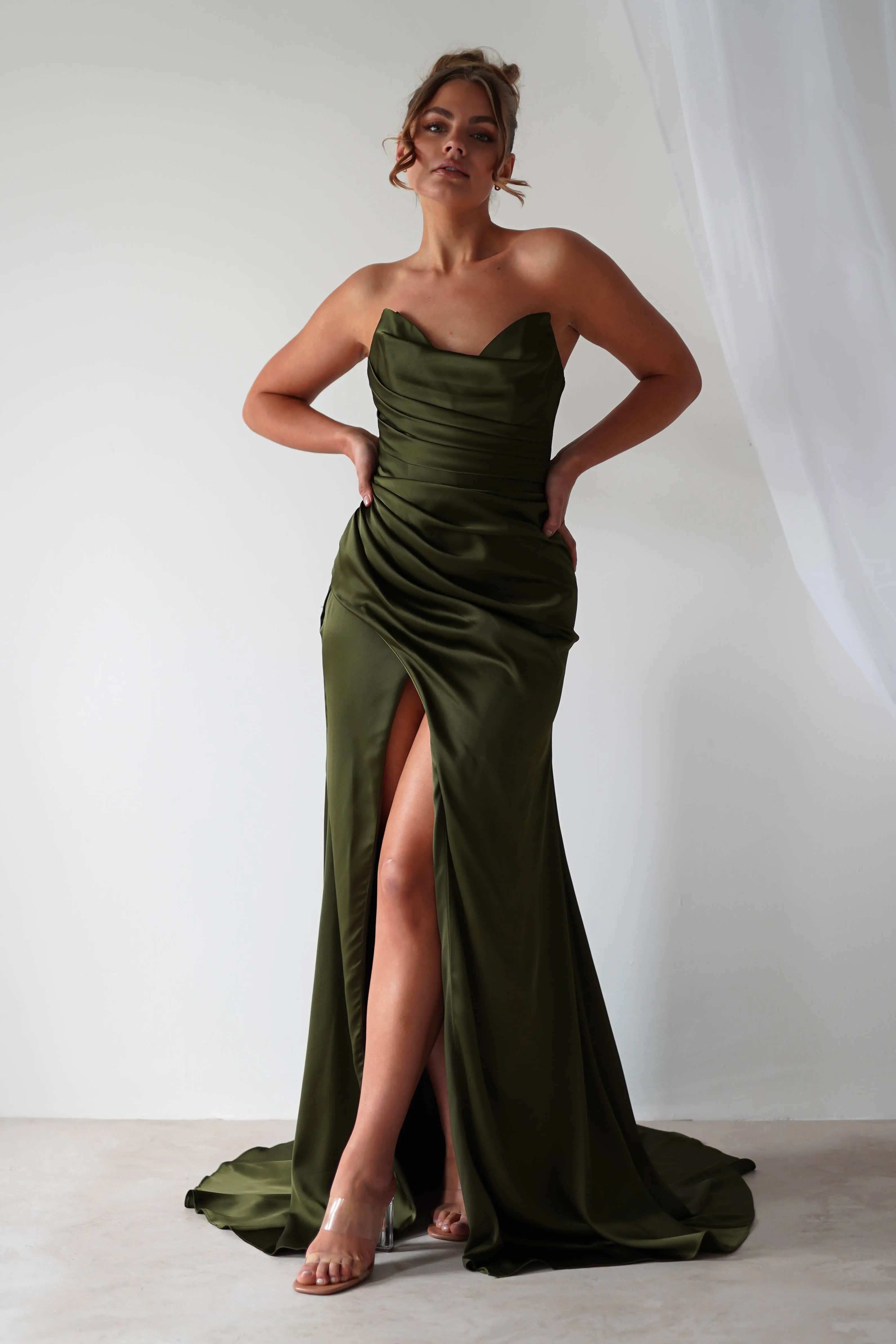 Italia Bodycon Satin Gown | Olive